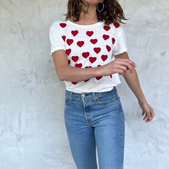 Banner Day Embroidered Hearts Tee 100% Linen Size Large - Picture 1 of 11